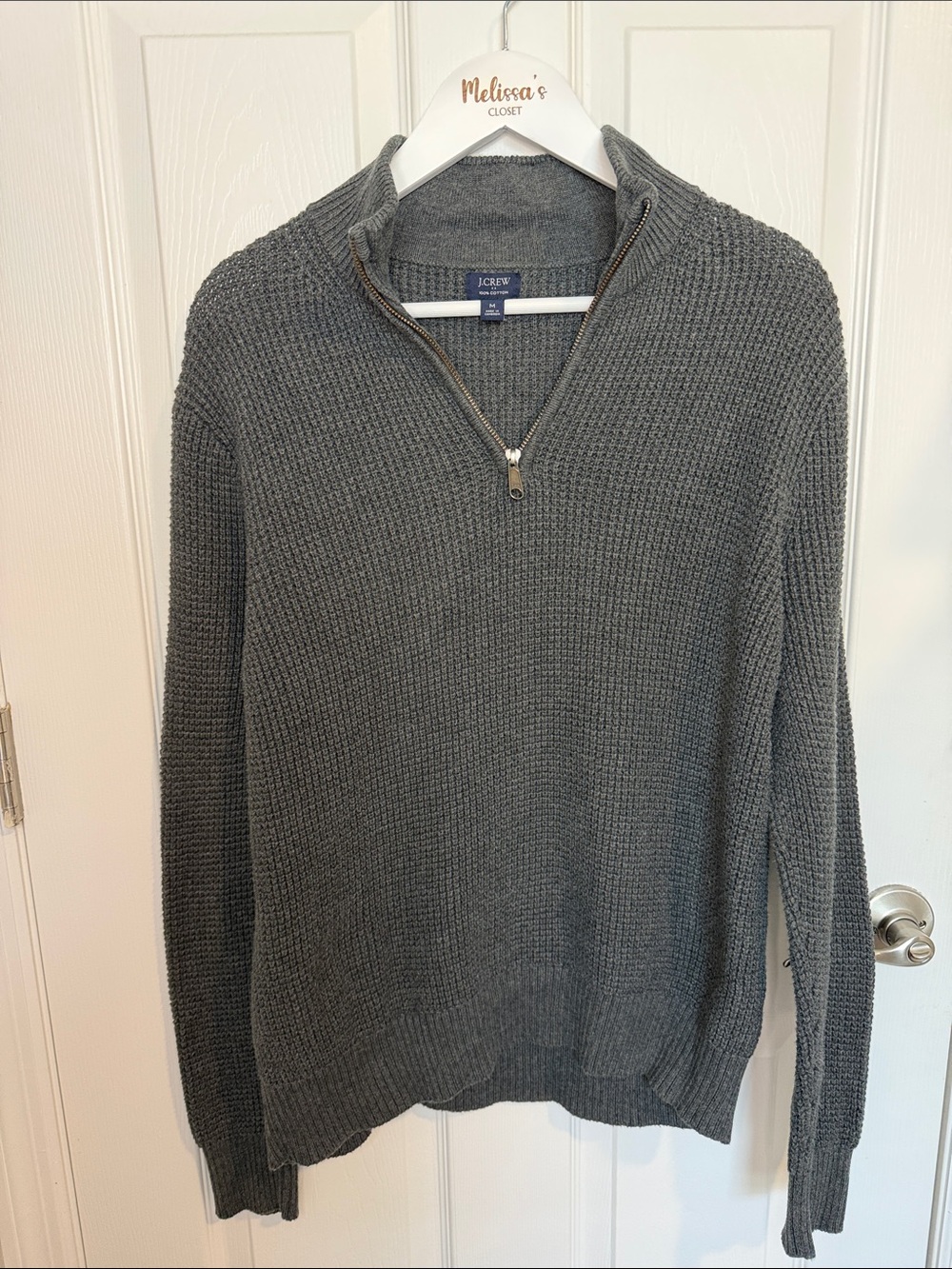 J. Crew Men's Charcoal Gray Waffle Half-Zip Sweater 100% cotton size Medium